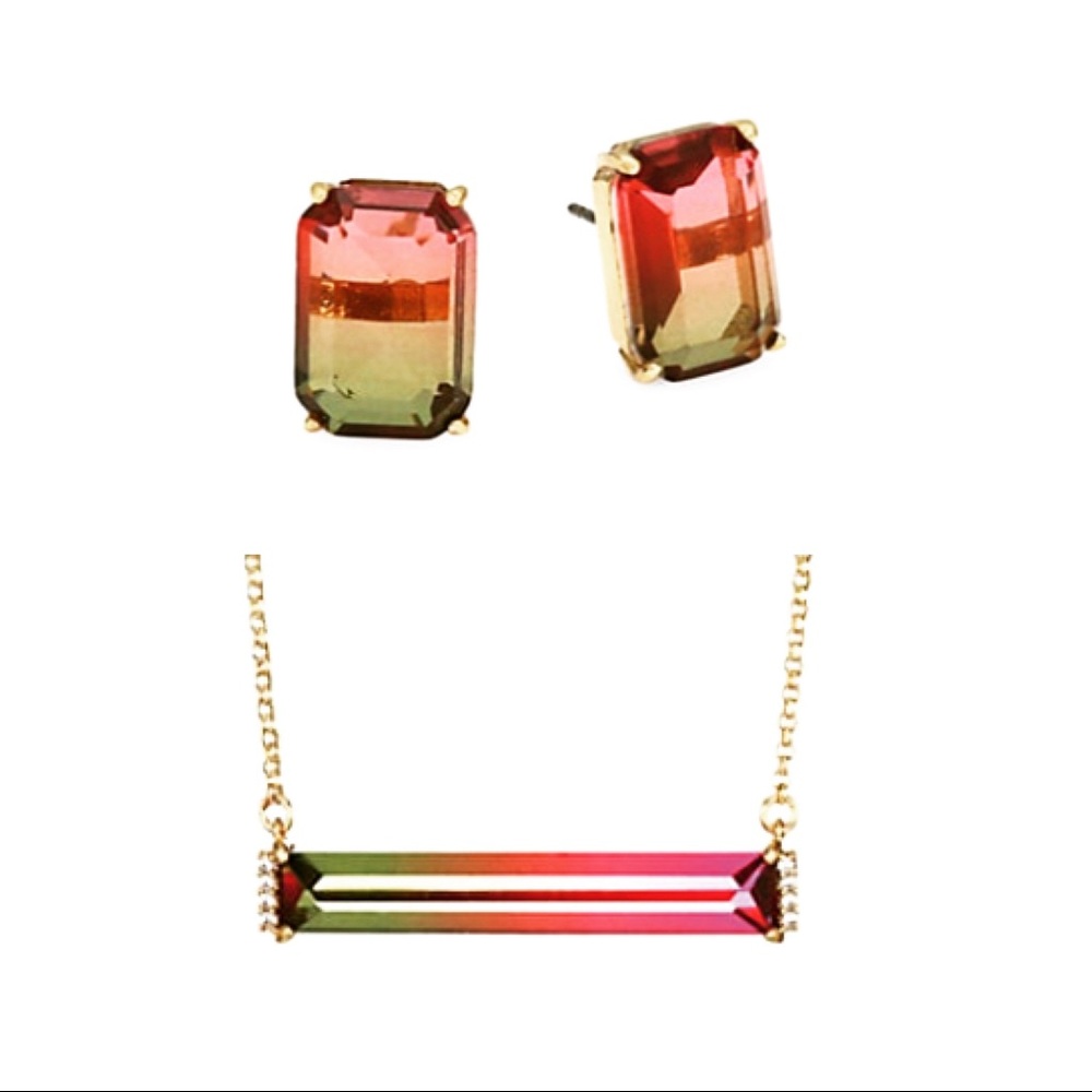KATE SPADE Bundle Geo Gems Ombré Bar Pendant and Earrings Set Gift New